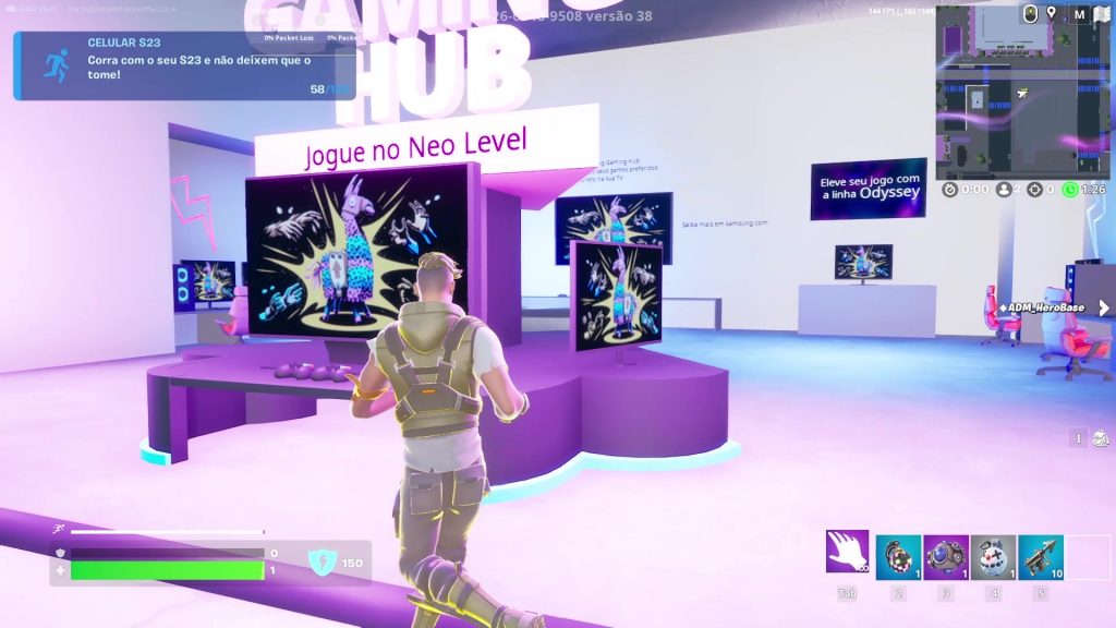 Sala de exposición de televisores de samsung en fortnite