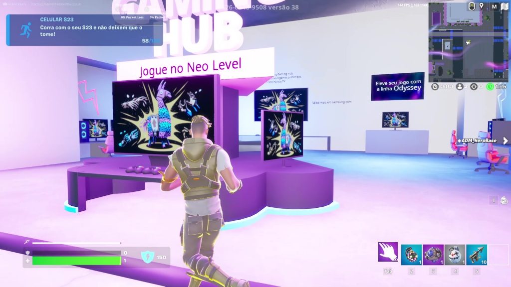 sala de exposición de televisores de samsung en fortnite