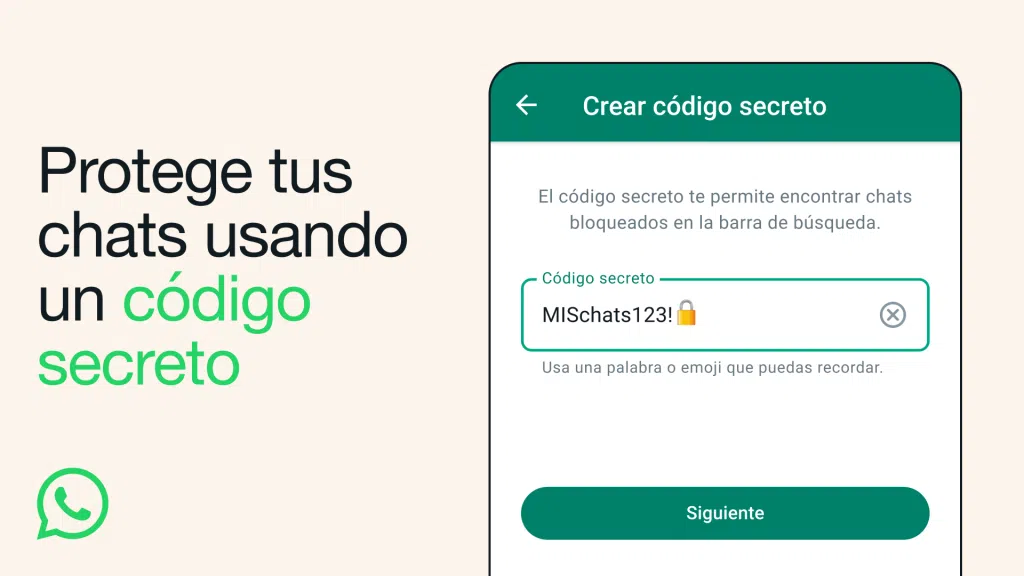 Funcionalidad de codigo de seguridad para chats. Muestra como sera esta nueva funcionalidad