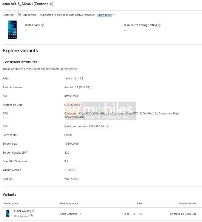 Posible ficha técnica del asus zenfone 11 equipado con un snapdragon 8 gen 4
