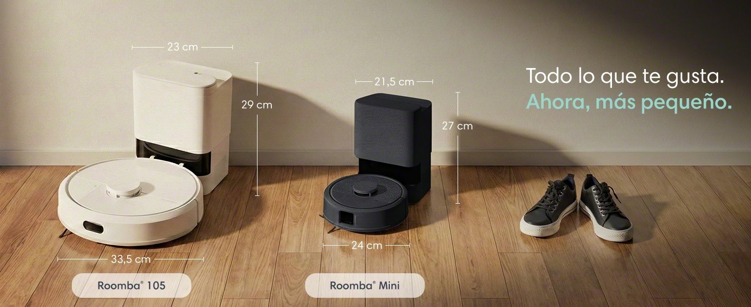 Roomba mini autoempty black lifestyle amazon carousel 01 slide 03 smallest footprint 1464x600 es es