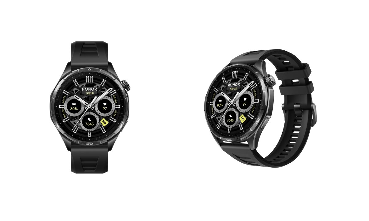 Honor watch 6 en color twilight brown mostrando su pantalla con la esfera video watch face