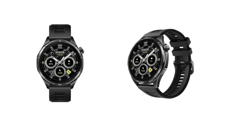 Honor watch 6 en color twilight brown mostrando su pantalla con la esfera video watch face